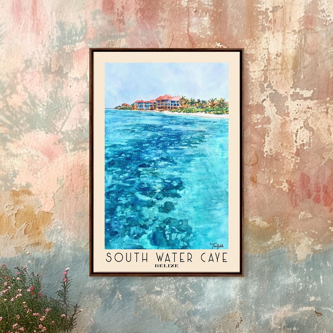 South Water Caye Belize Crystal Water Island Resort Watercolor Poster - Image 4
