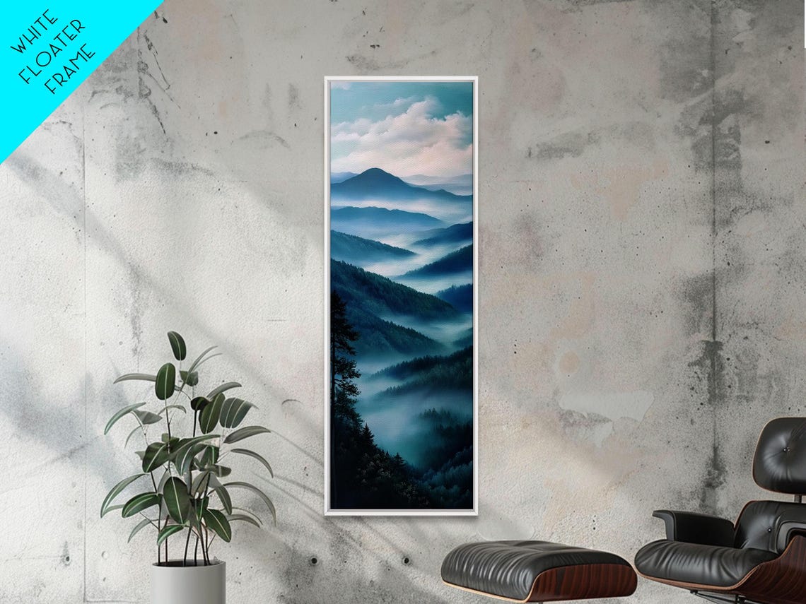 Blue Mountain Ridges In Soft Mist Panoramic Vertical Nature Poster - Image 3