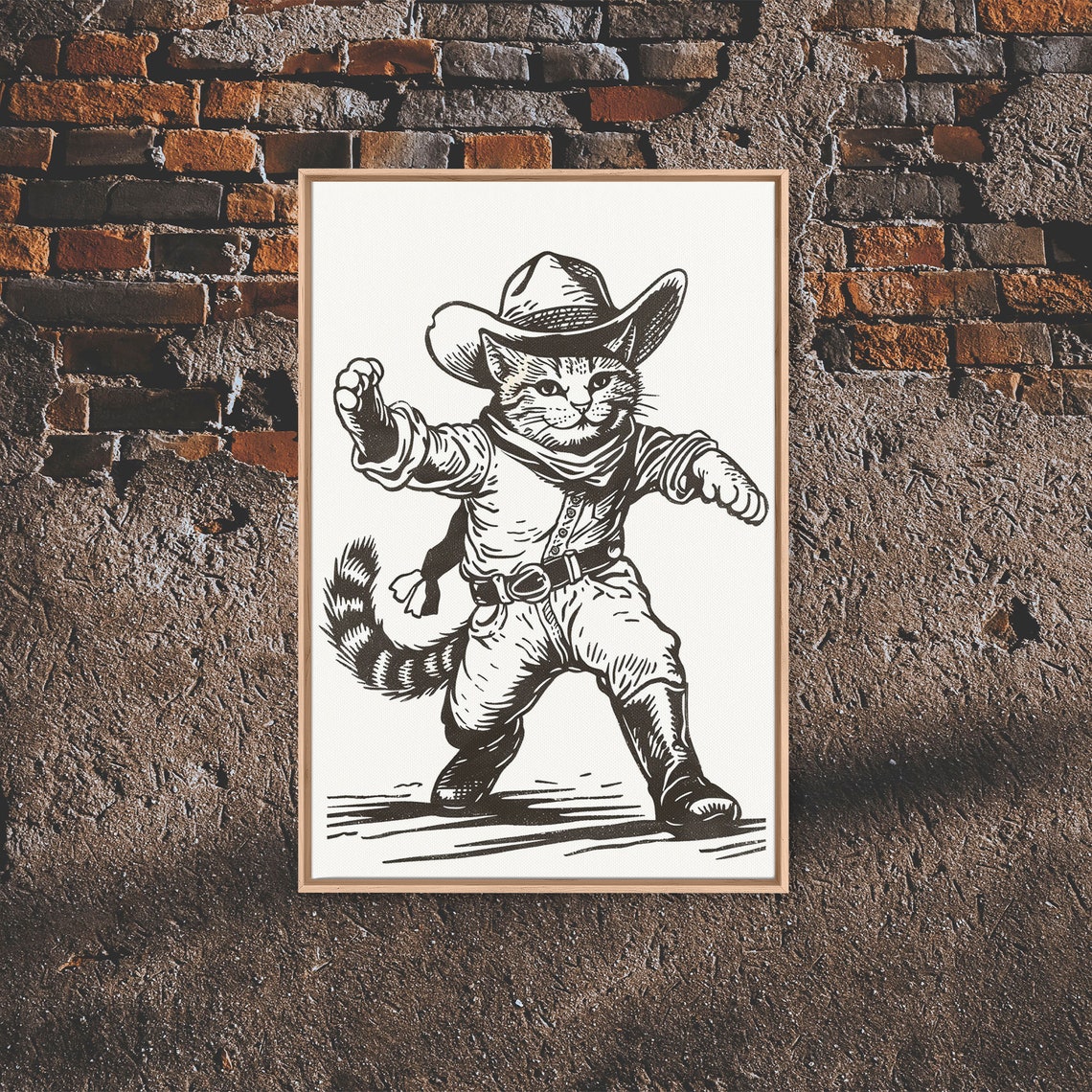 Cowboy Cat Fighter Stance Vintage Sketch Western Kitty Wall Poster - Image 6