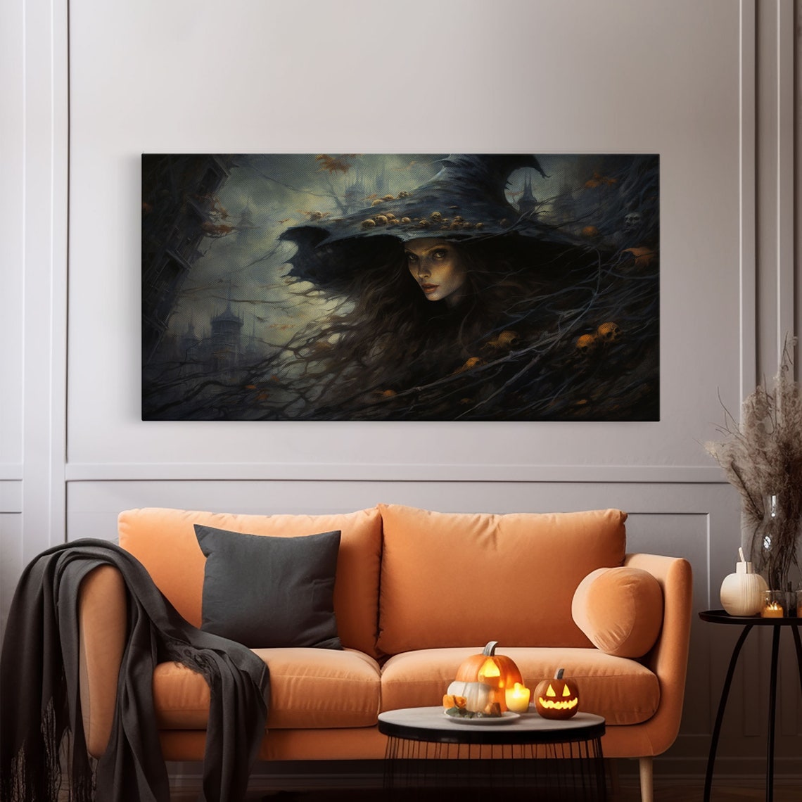 Dark Witch Portrait With Twisted Branches And Haunted Castle Print - Image 6