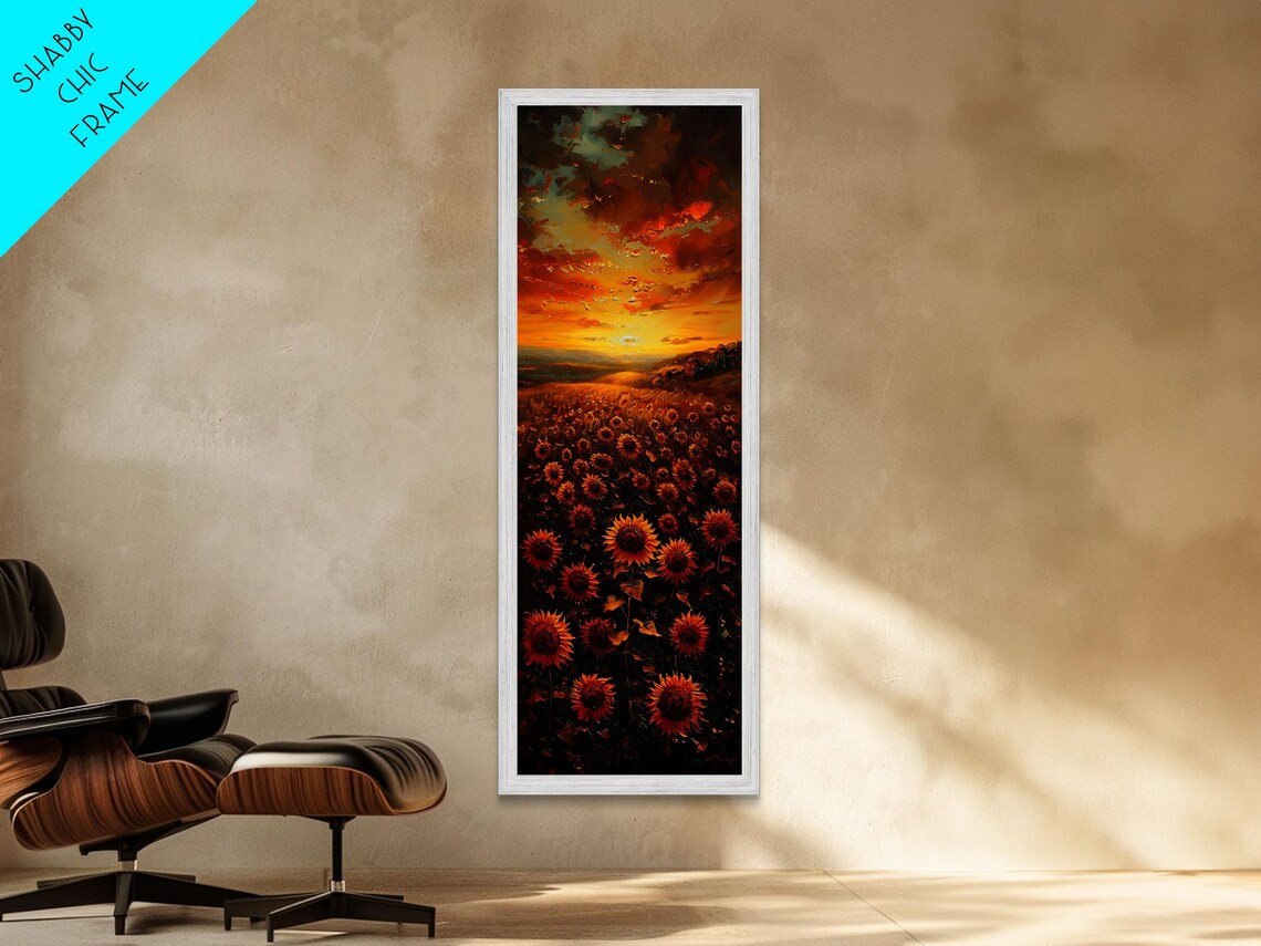 Sunflower Field Fiery Sunset Golden Sky Dramatic Floral Art Poster - Image 3