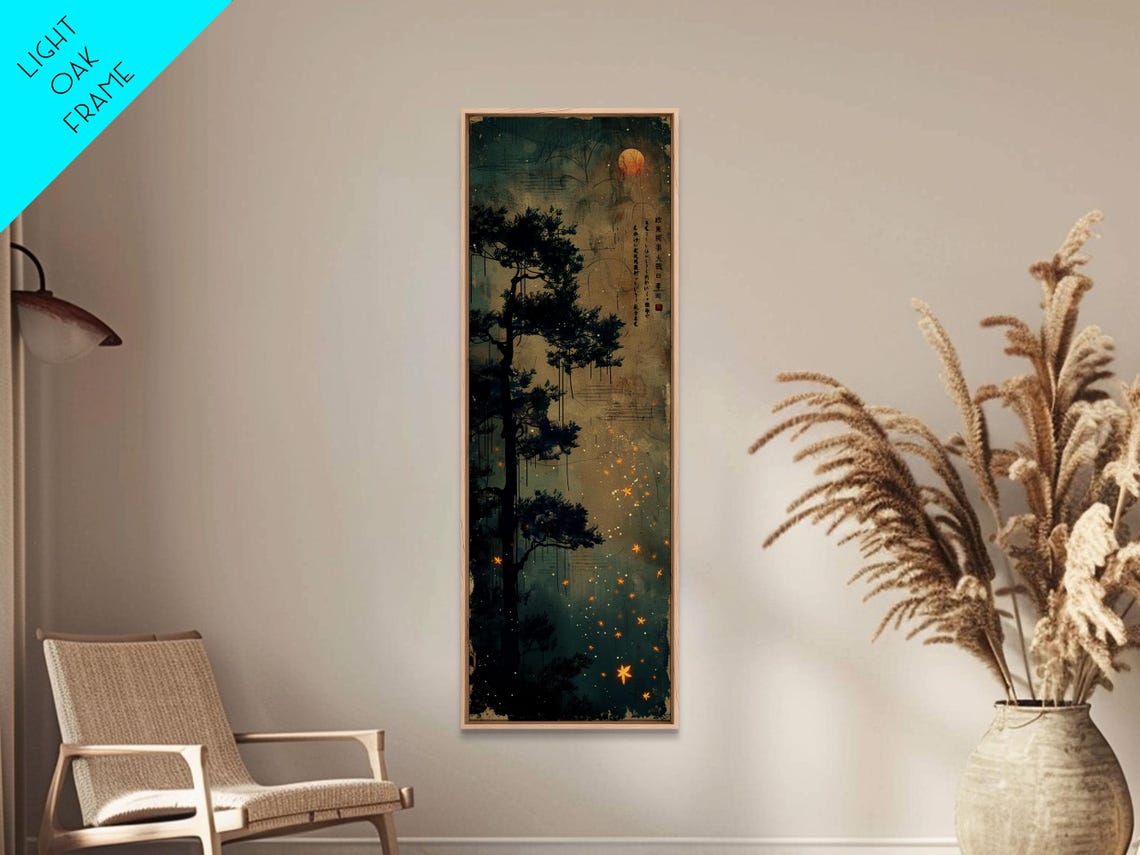 Moonlit Pine Tree Dark Night Sky Japanese Tall Vertical Print - Image 5