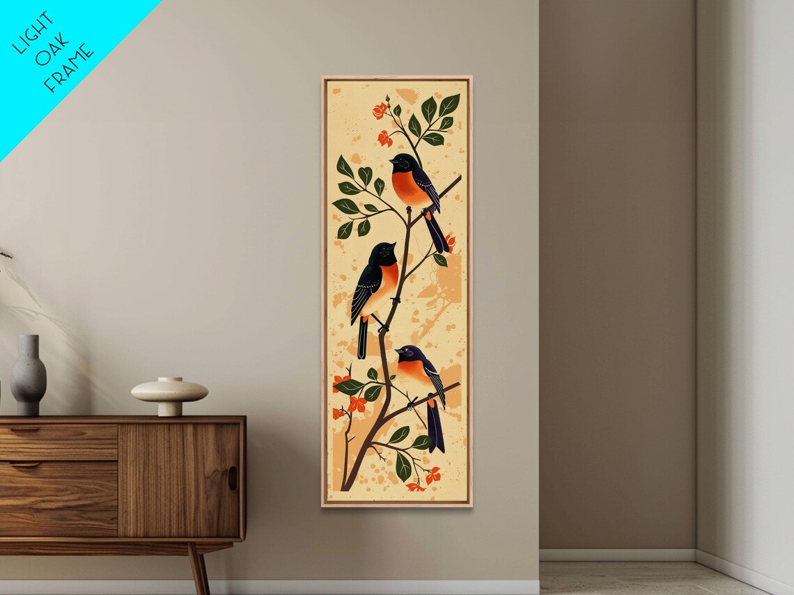 Three Songbirds Flowering Branch Folk Illustration Art Poster - Image 5