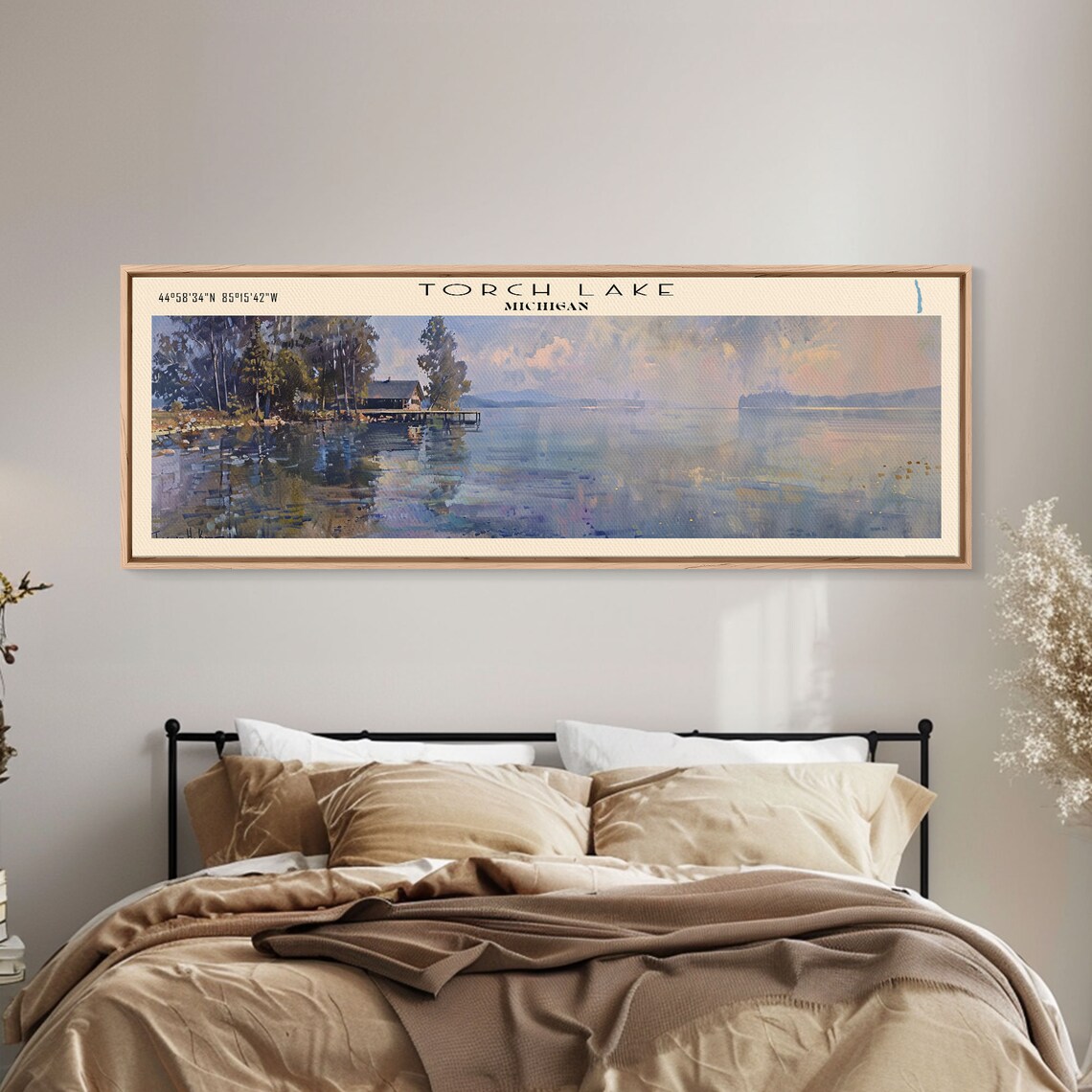Torch Lake Michigan Boathouse Dock Pastel Morning Water Travel Poster - Image 4