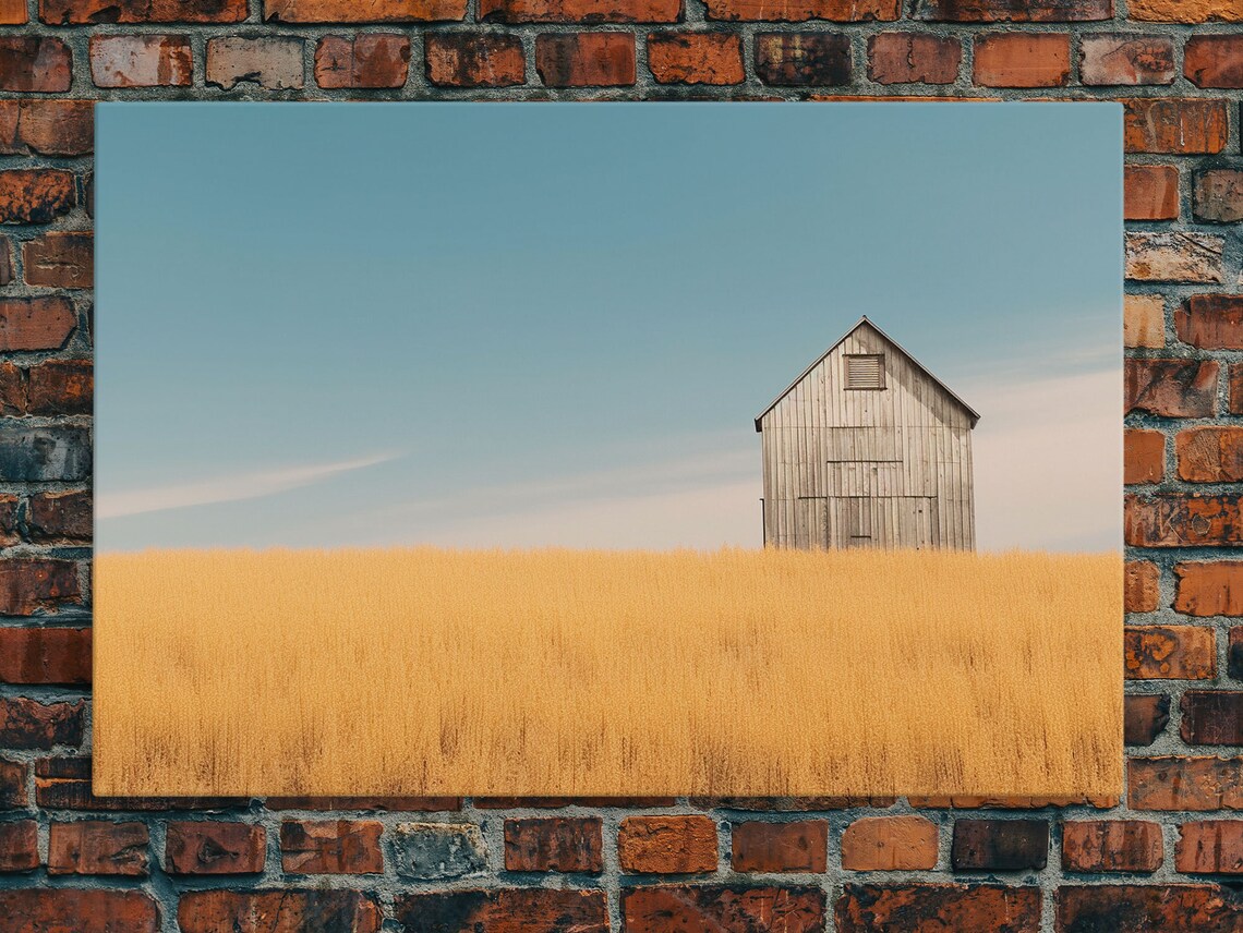 Lone White Barn Golden Wheat Field Minimalist Rural Country Poster - Image 6