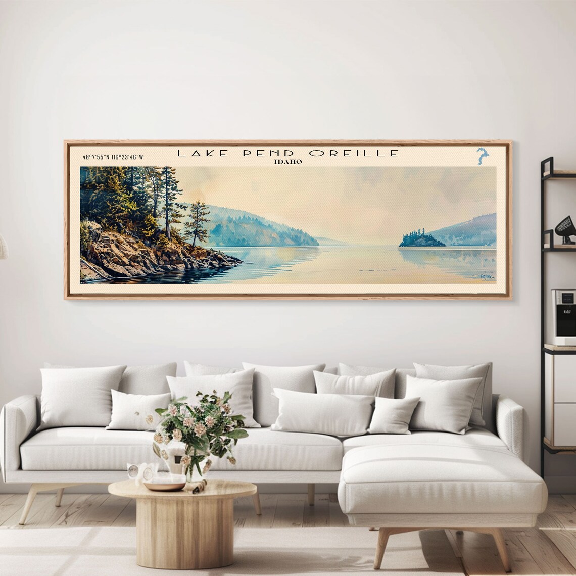 Lake Pendreille Travel Poster, Panoramic Landscape