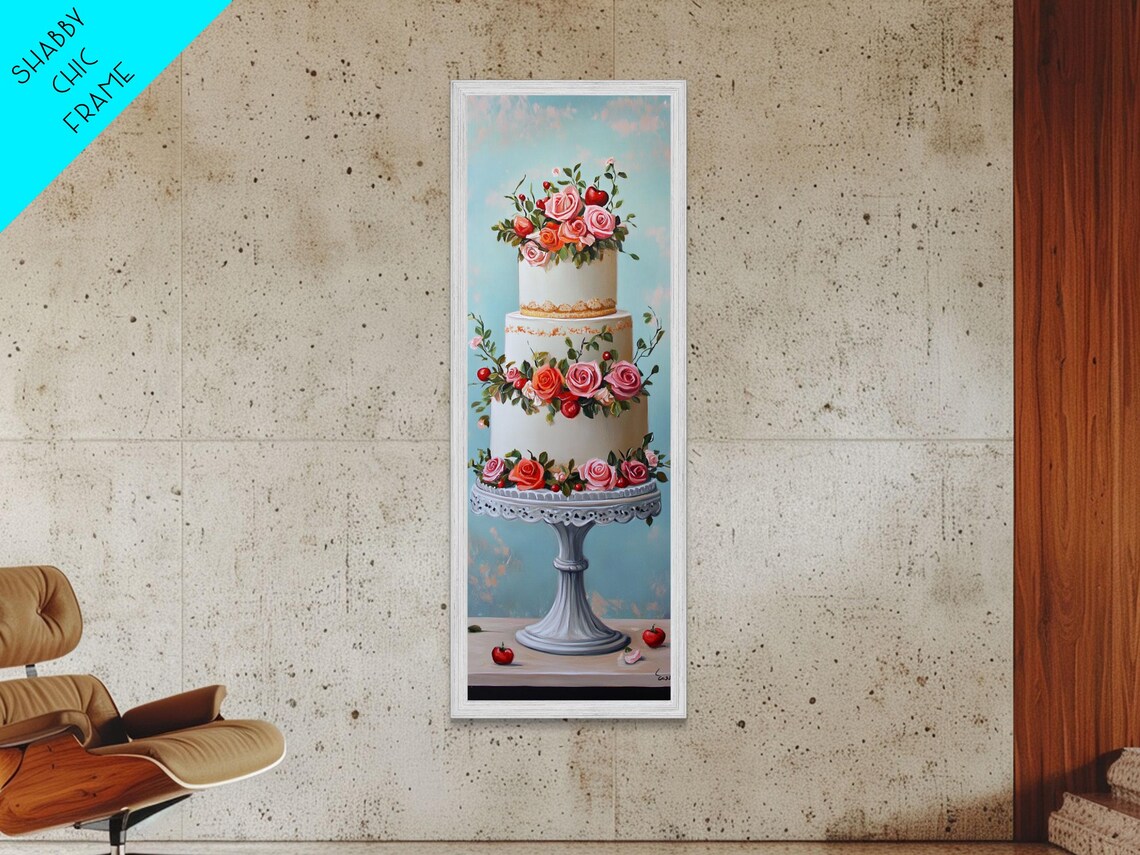 Wedding Cake With Roses Floral Cake Stand Still Life Painting Poster - Image 3
