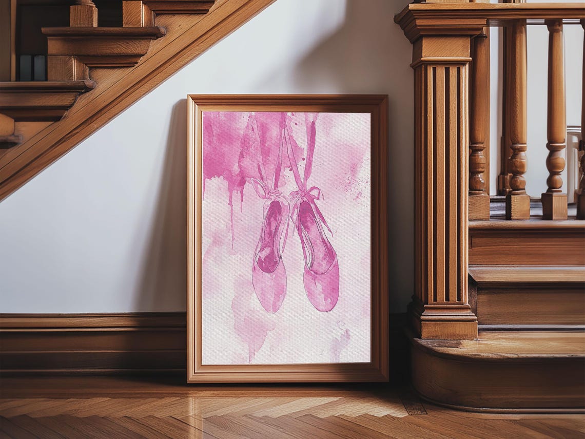 Ballet Shoes Framed Print Whimsical Pink Abstract Wall Art Feminine Bedroom Decor Gift Idea Cottagecore Light Pink Rustic Art - Image 6