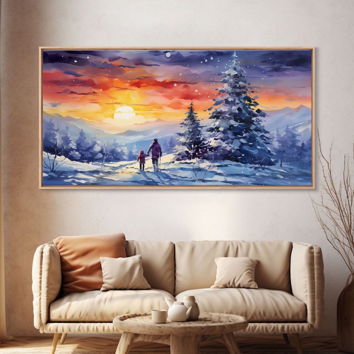 Winter Sunset Mountain Hike Snowy Pines Fire Sky Panoramic Poster - Image 4