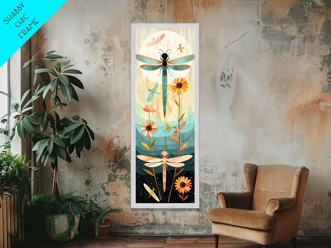 Dragonflies Night Glow Vibrant Colors Floral Insect Art Print - Image 2