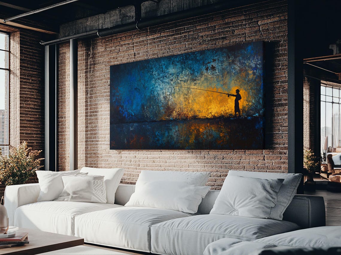 Retro Oil Painting Print Of A Fisherman Fishing Gift Idea Fisherman Gift Fishing Painting Fishing Art - Image 6
