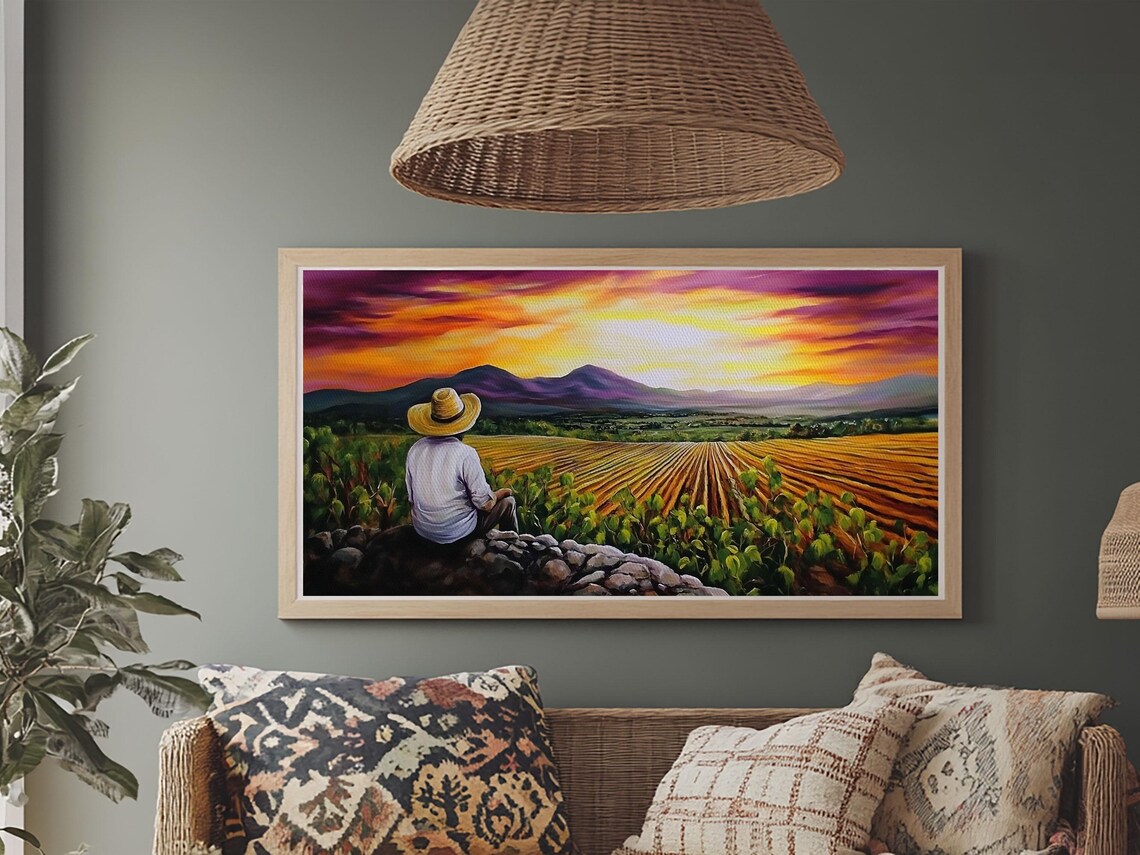 Farmhouse Wall Art Framed Print Mexicano Art Chicano Art Oil Painting Print Of A Tejano Farmer Arte Mexicano