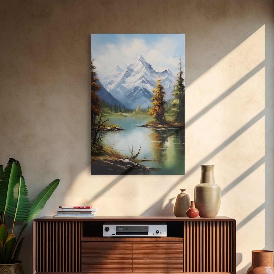 Snow Capped Mountain Lake Reflection Pine Trees Alpine View Poster - Image 3