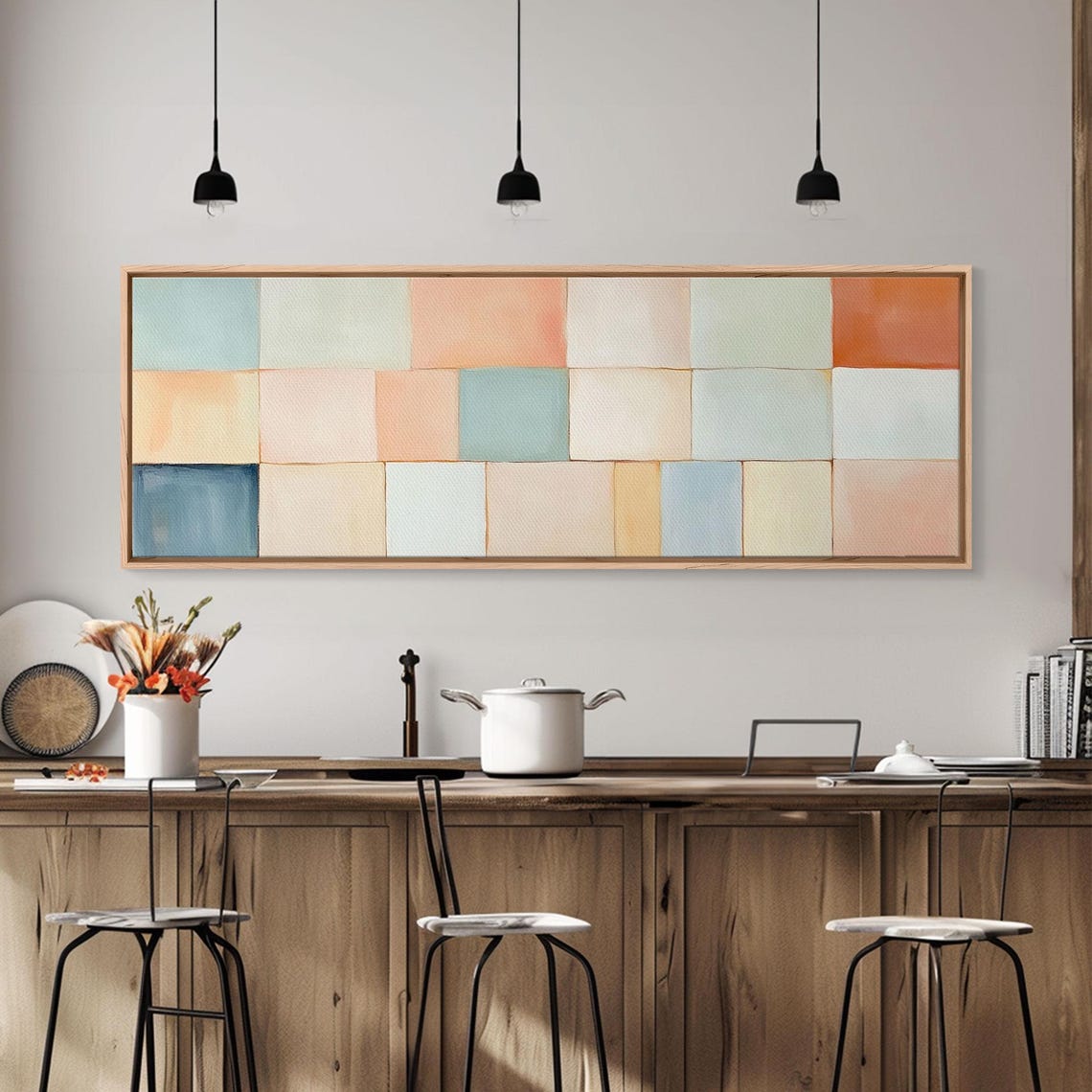 Pastel Checkerboard Square Grid Mid Century Modern Abstract Art Poster - Image 2