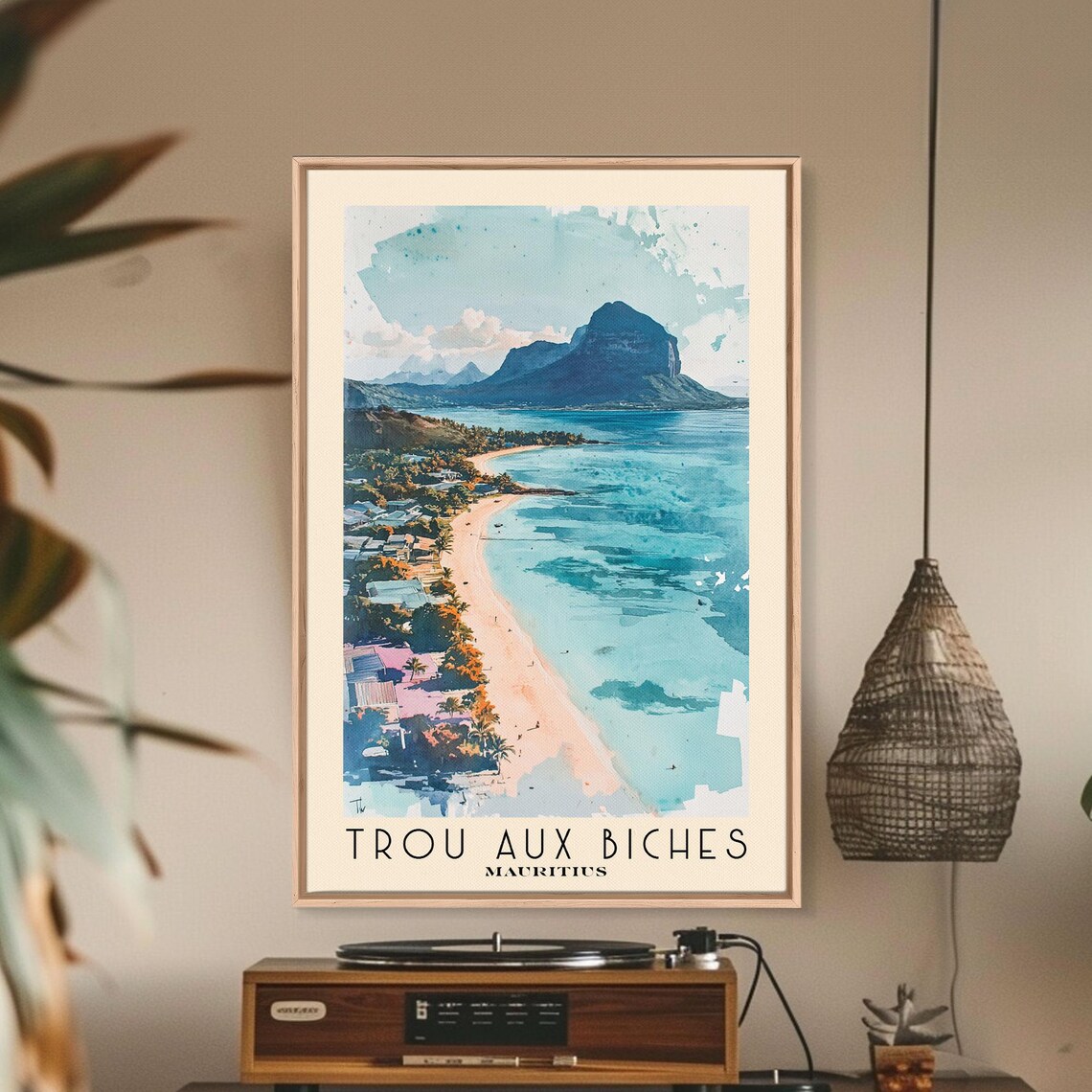 Trou Aux Biches Mauritius White Sand Lagoon Mountain Aerial Poster - Image 3