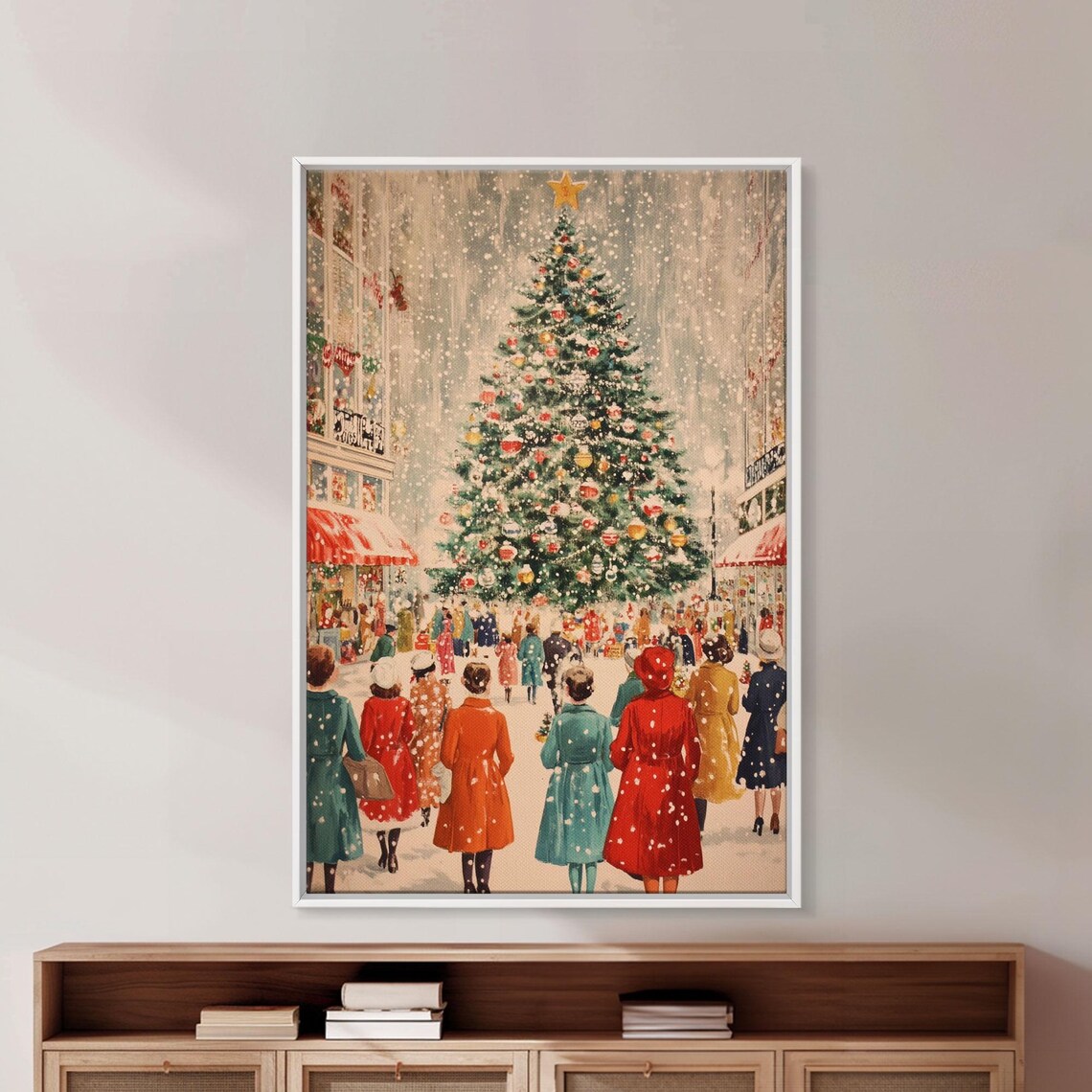 Christmas Tree in Town Square, Holiday Wall Art Print
