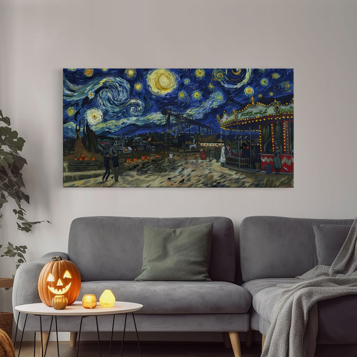 Spooky Haunted Carnival Framed Print Starry Night Inspired Spooky Season Wall Art Halloween Prop - Image 4