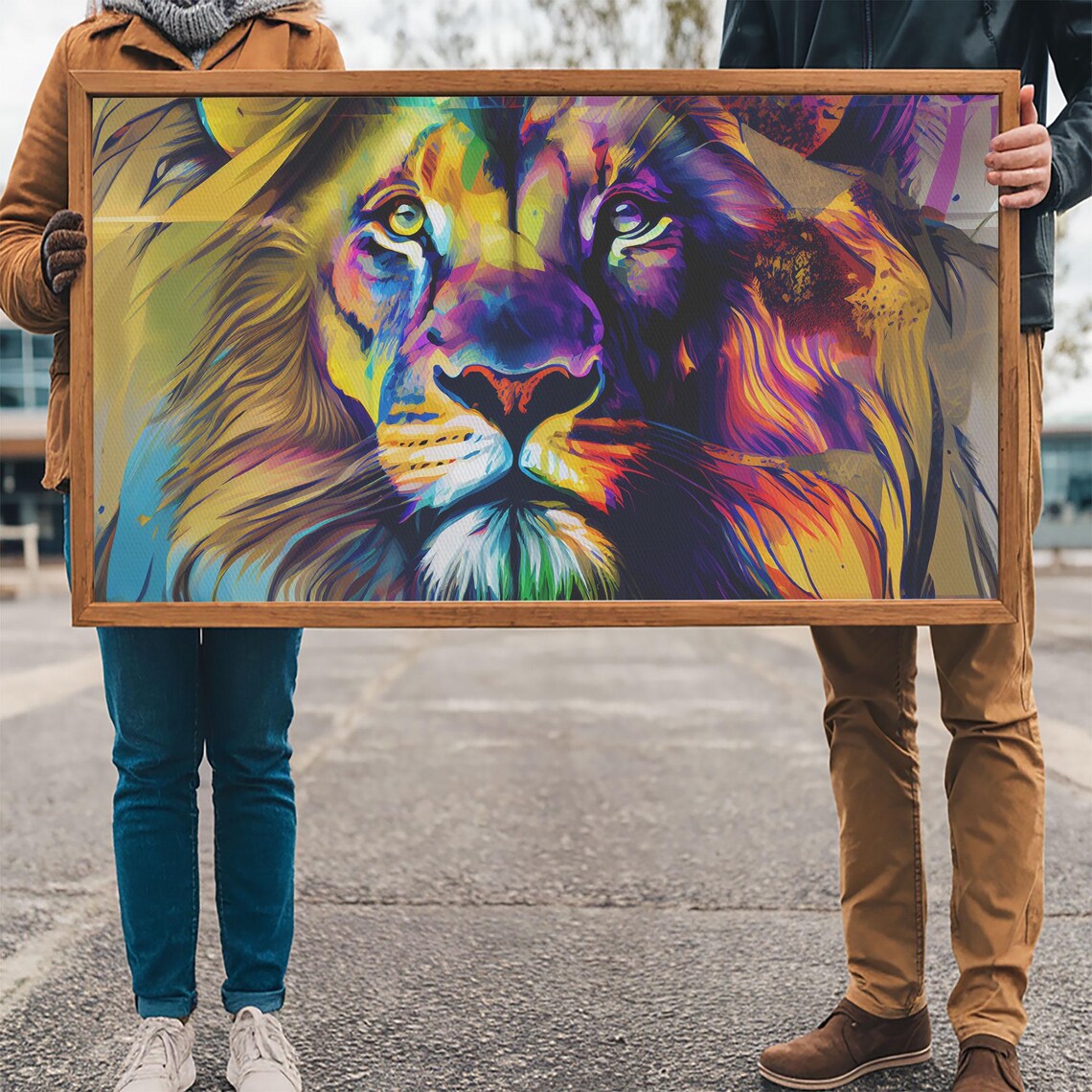 Colorful Pop Art Lion Face Rainbow Vibrant Modern Animal Wall Art - Image 3