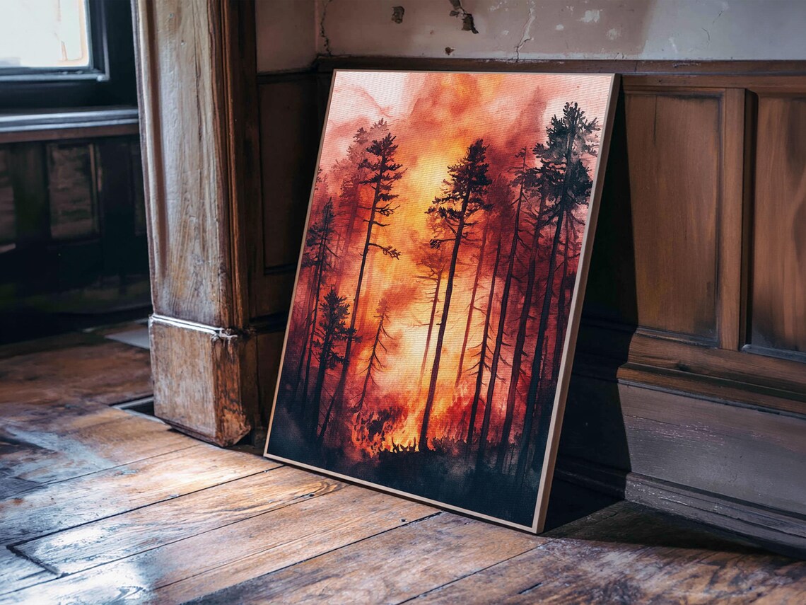 Forest Fire Watercolor Art Print, California Landscape - Image 4