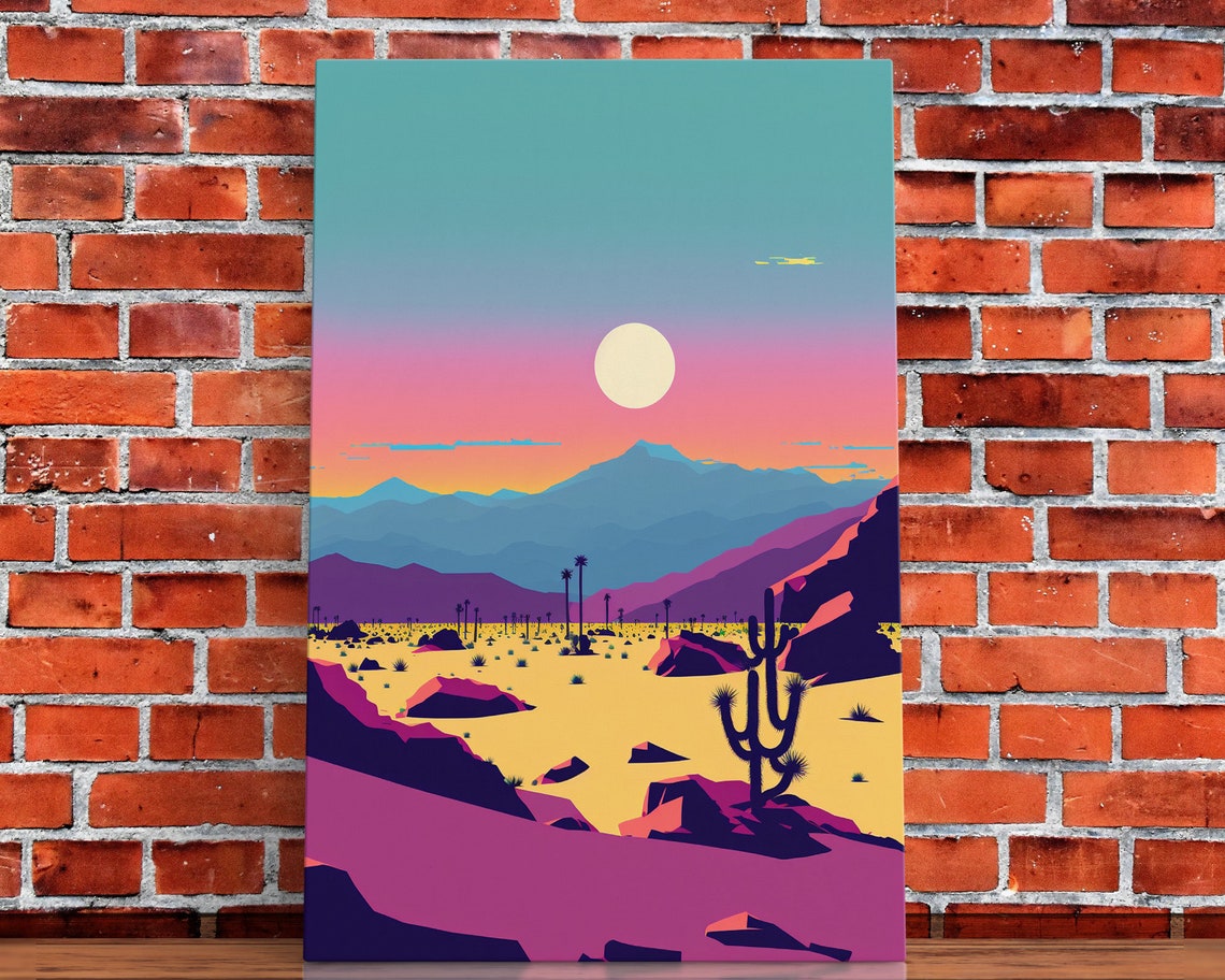 Synthwave Pastel Desert Sun Layered Mountains Joshua Tree Wall Poster - Image 5