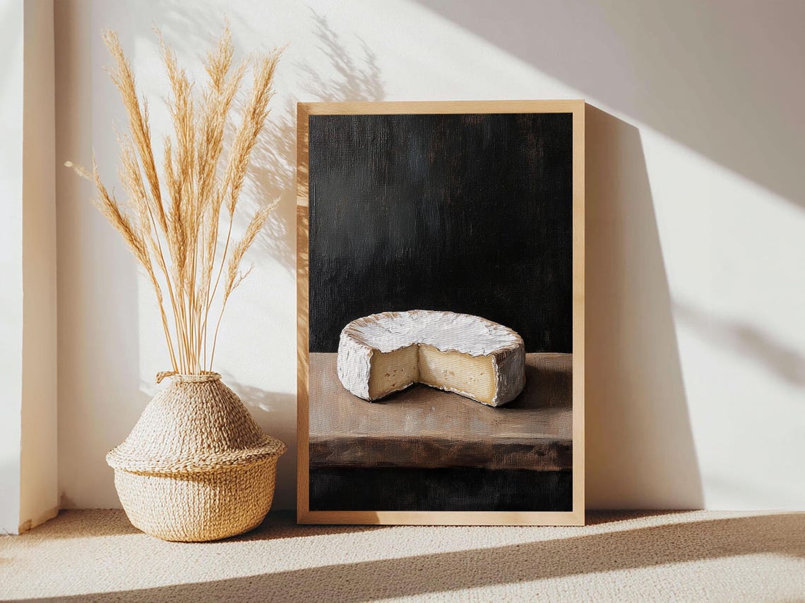 Wheel of Brie Cheese With Cut Wedge Moody Still Life Kitchen Poster - Image 4