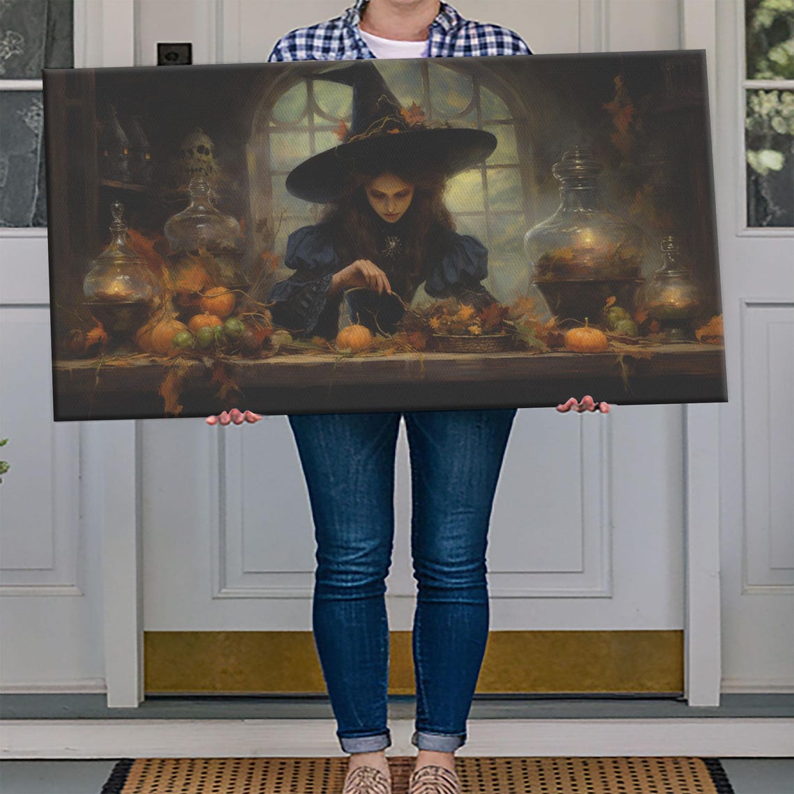 Witch Brewing Potions Pumpkins Glass Jars Occult Apothecary Art Poster - Image 4
