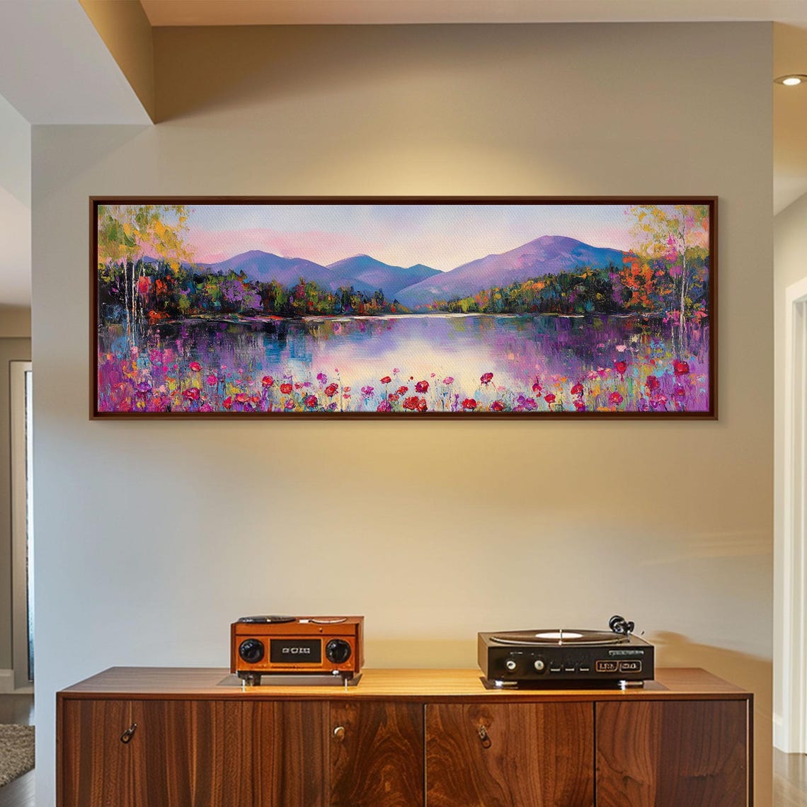 Spring Wildflower Meadow Lake Purple Mountain Panoramic Poster