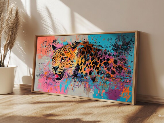 Pop Art Cheetah Colorful Paint Splash Graffiti Style Wild Cat Poster