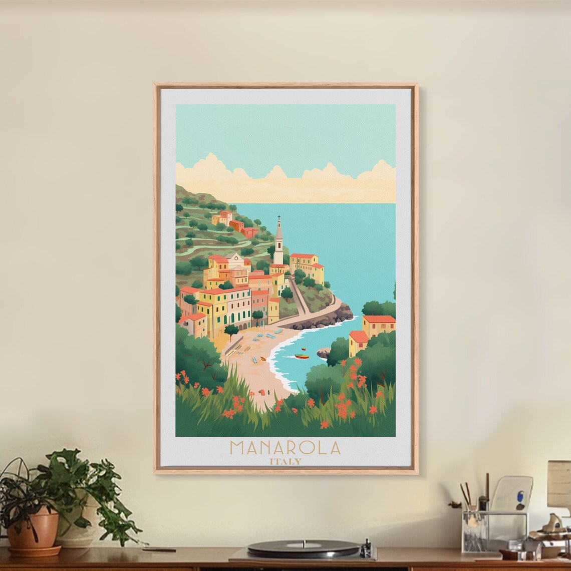 Manarola Italy Cinque Terre Colorful Cliff Village Beach Harbor Travel Poster - Image 4