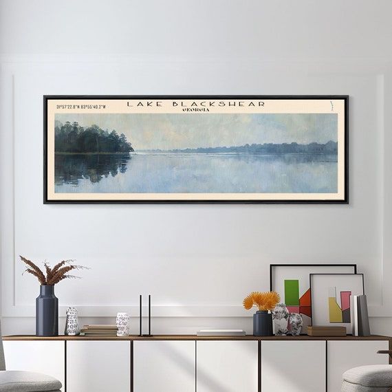 Lake Blackshear Georgia Framed Print Lake House Art Panoramic Travel Poster Wall Art Stunning Lake Painting Home Decor