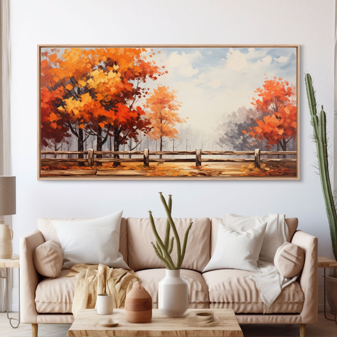 Autumn Orange Trees Rustic Wooden Fence Soft Watercolor Poster - Image 3