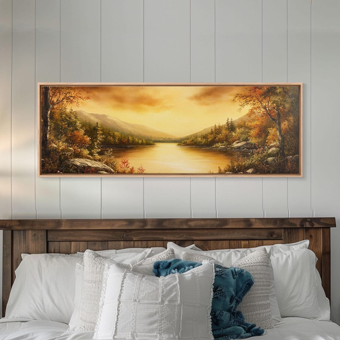 Golden Sunset Lake Autumn Trees Mountain Reflection Landscape Poster - Image 2