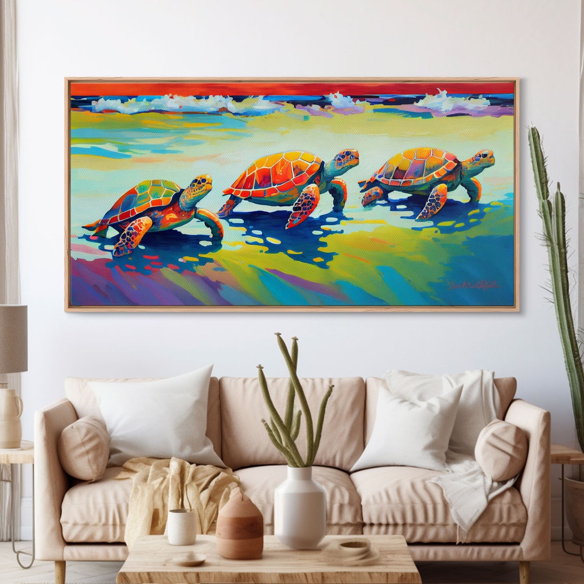 Three Sea Turtles Sunny Beach Colorful Pop Art Ocean Wildlife Poster - Image 3