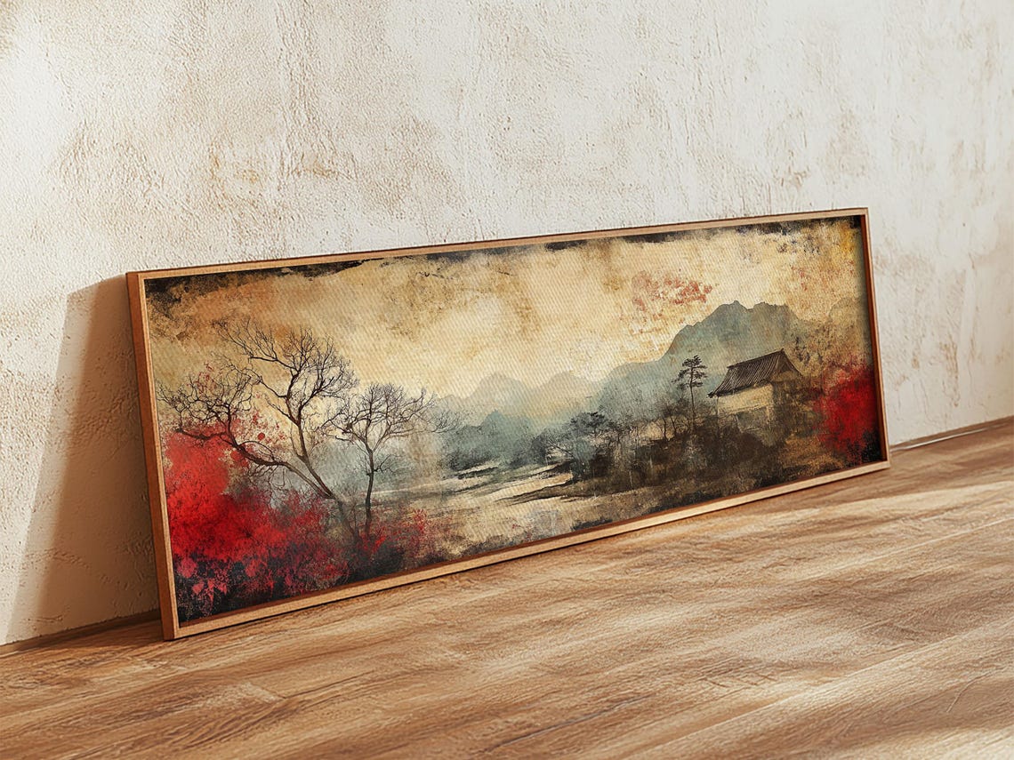 Japanese Misty Mountain Ink Painting Autumn Panoramic Wall Poster - Image 3
