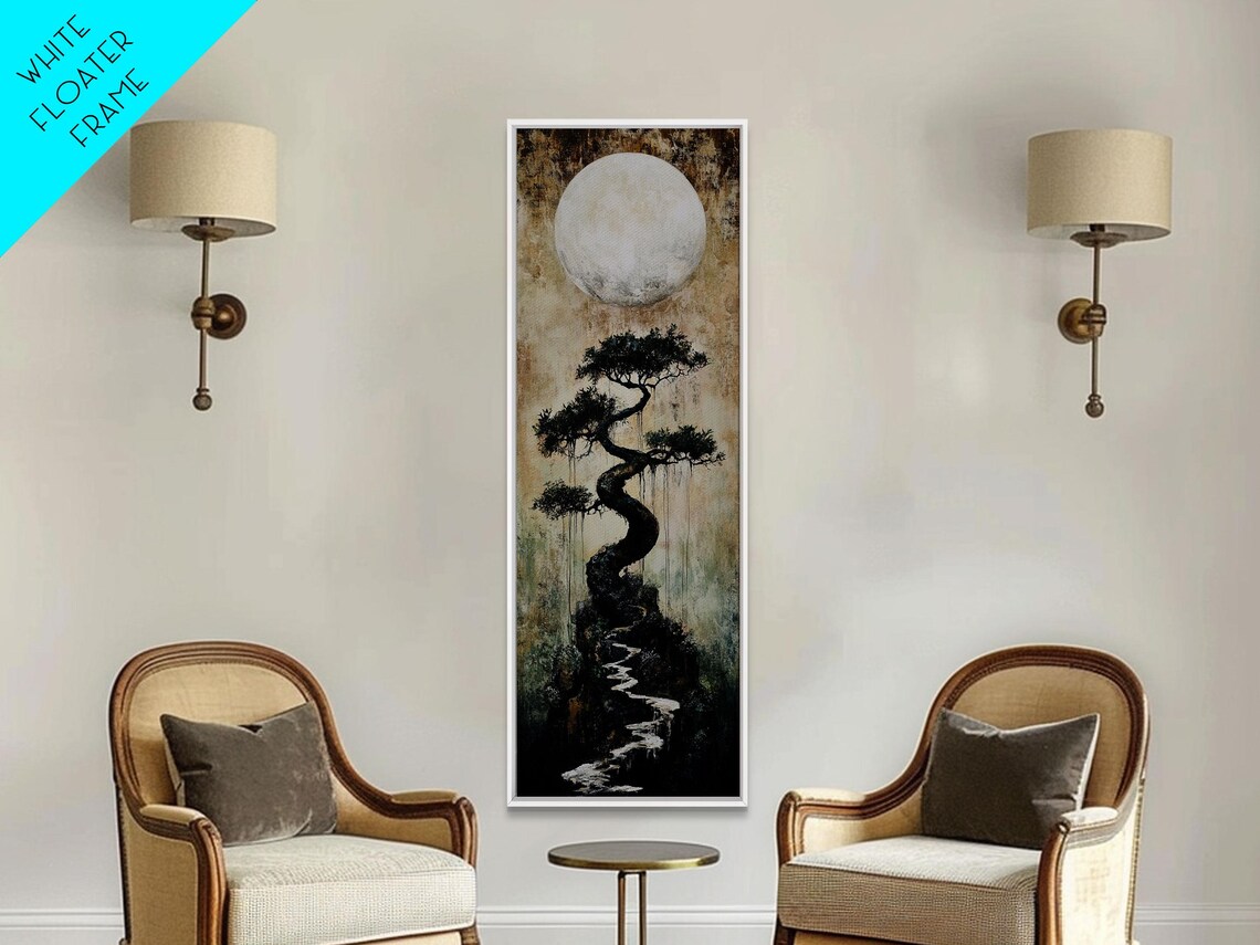Mystical Full Moon Bonsai Twisted Tree Zen Night Serene Wabi Sabi Vertical Poster - Image 4