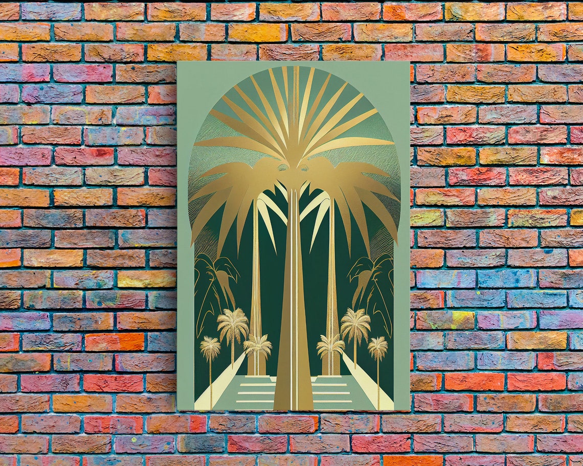 Gold Palm Trees Art Deco Emerald Green Botanical Geometric Poster - Image 6