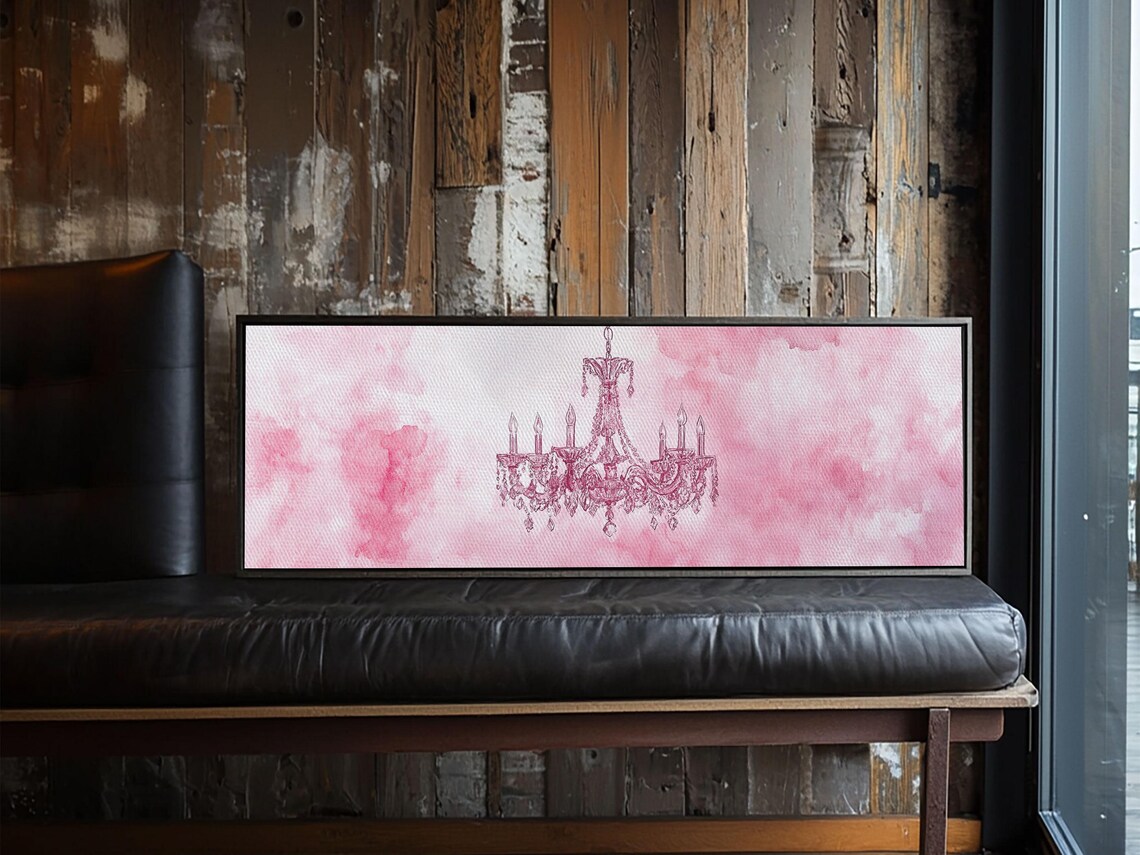 Pink Watercolor Crystal Chandelier Horizontal Elegant Wall Art Poster - Image 3