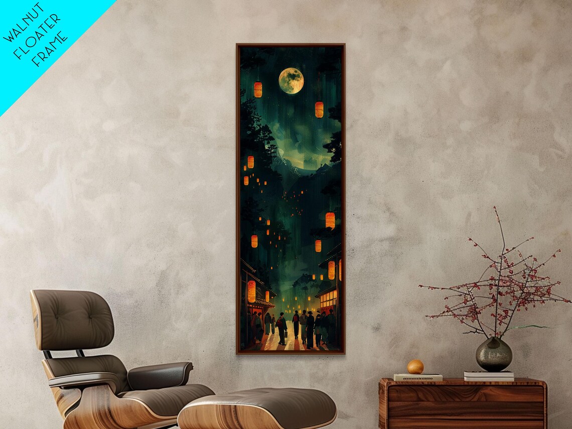 Night Festival Lanterns Street Full Moon Japanese Art Poster - Image 6