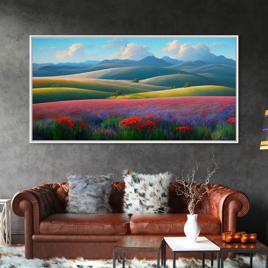 Scenic Red Poppies Purple Lavender Field Rolling Hills Meadow Poster - Image 6