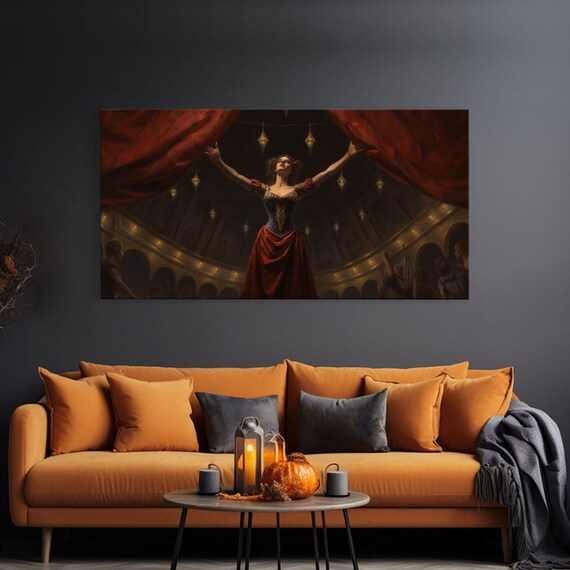 Haunted Circus Victorian Actress Red Gown Theater Stage Horror Art Poster