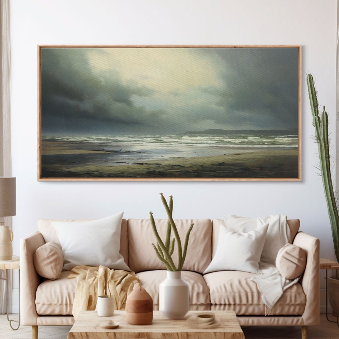 Stormy Beach Moody Landscape Oil Painting Dark Waves Art Wall Poster - Image 3