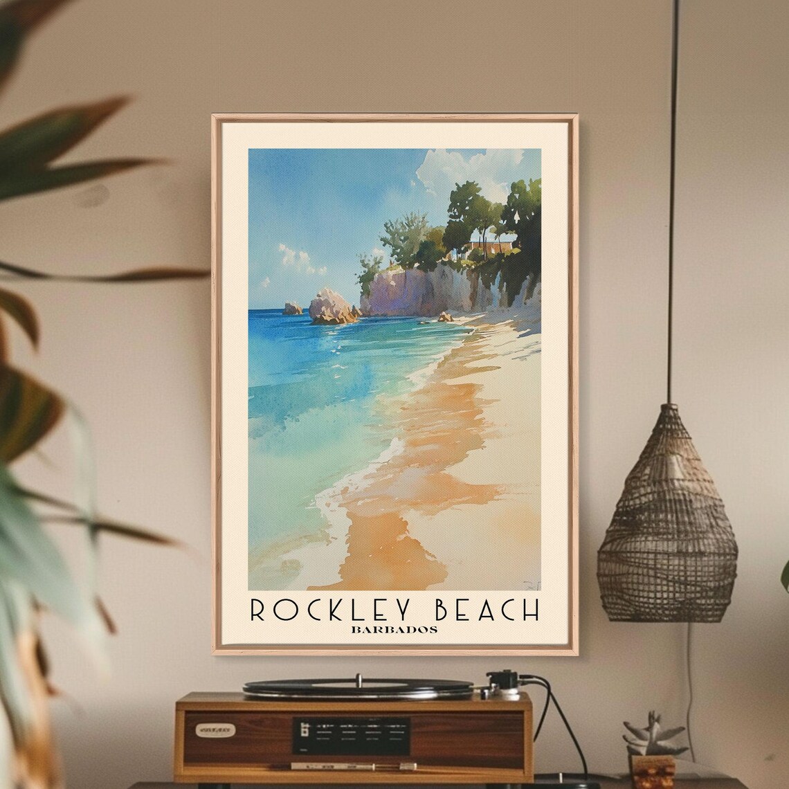 Rockley Beach Barbados Cliff Shore Sea Rocks Watercolor Travel Poster - Image 3