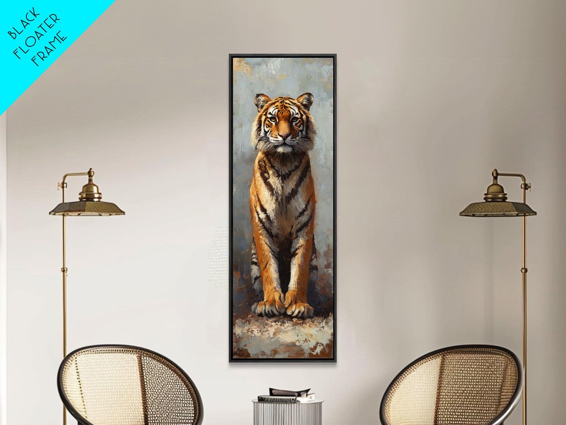 Majestic Tiger Portrait Standing Painterly Rustic Animal Wall Art - Image 5
