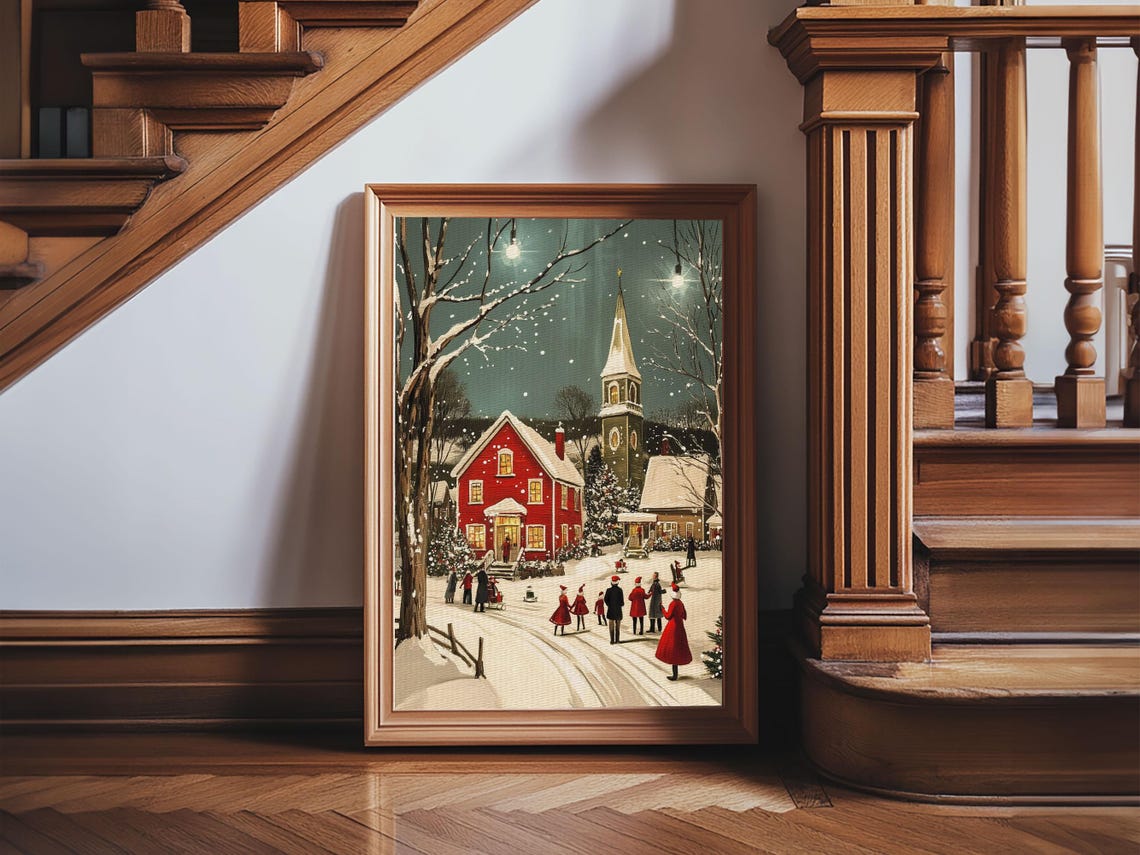 Small Town Christmas Painting Print Christmas Village Art Christmas Village Painting Christmas Home Decor Christmas Living Room Art - Image 2