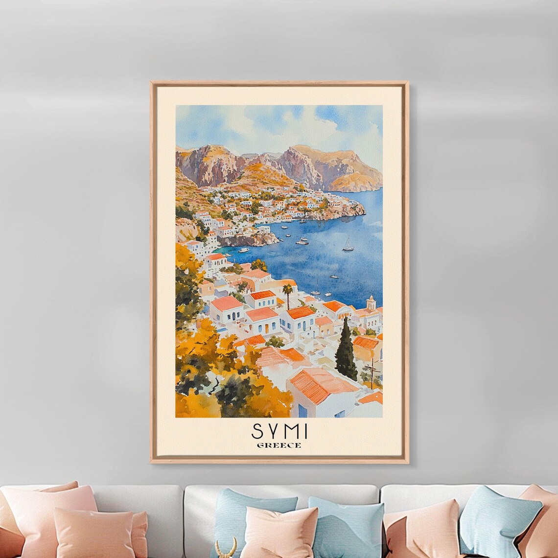 Symi Greece Island Harbor Red Roofs Blue Sea Sailboats Travel Poster - Image 2