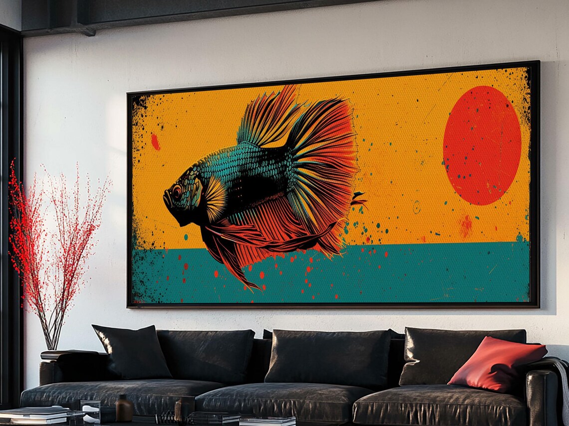 Retro 80s Style Painting Of A Betta Fish Framed Print Home Decor Gift Artwork Fish Painting Betta Fish Art - Image 5