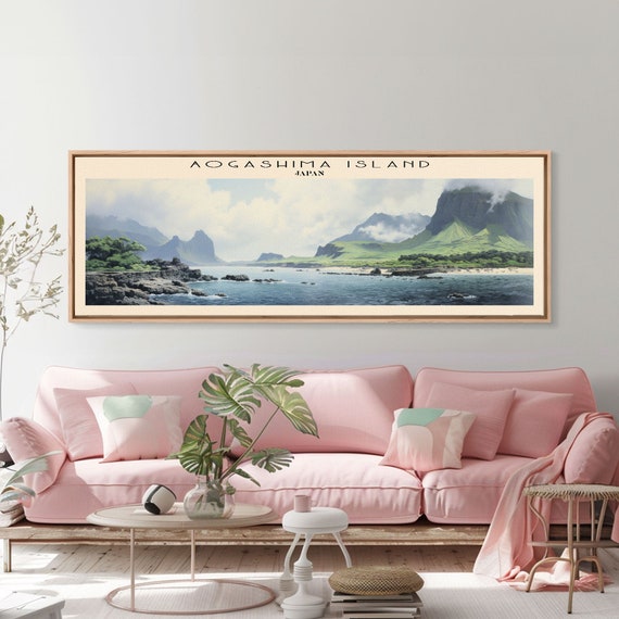 Aogashima Island Travel Art Framed Print Wall Decor Home Decor Travel Poster Vintage Wall Art Watercolor Painting