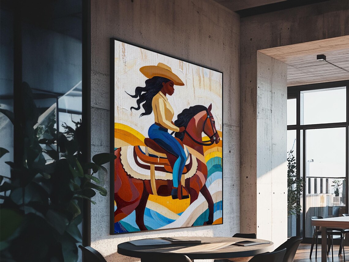 Black Cowgirl Horse Pop Art Painting Vibrant Western Wall Art Poster - Image 4