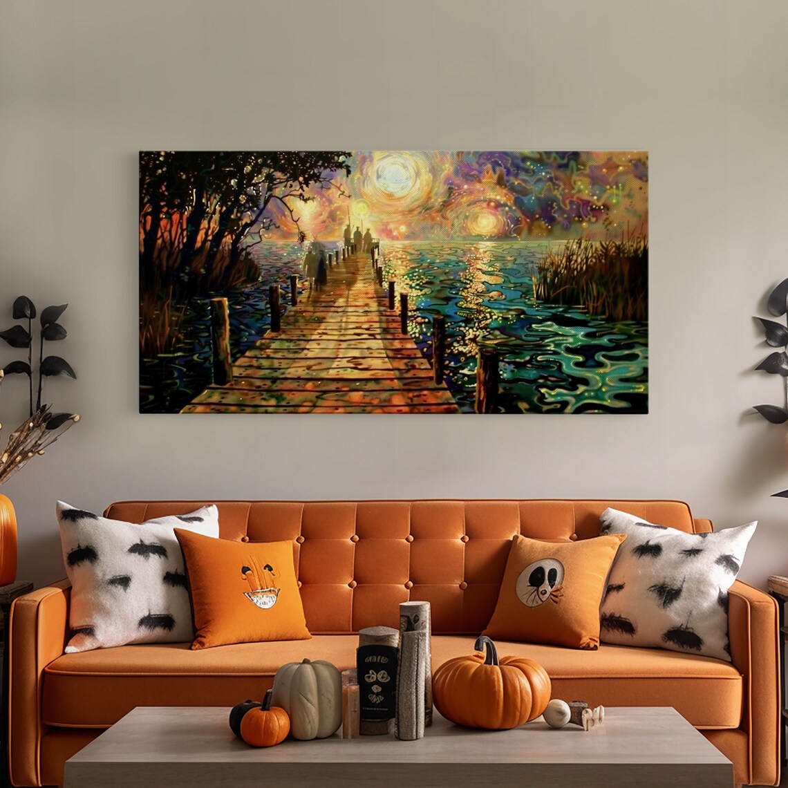 Starry Night Haunted Ghostly Docks Wooden Pier Moonlit Water Halloween Print - Image 5
