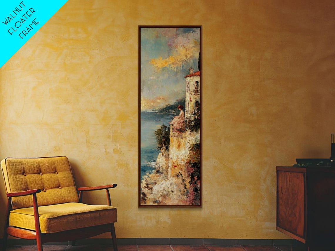 Abstract Oil Painting Print Of A Woman Overlooking The Coast Victorian Oil Painting Nautical Seascape Painting Wall Decor For Girls - Image 3